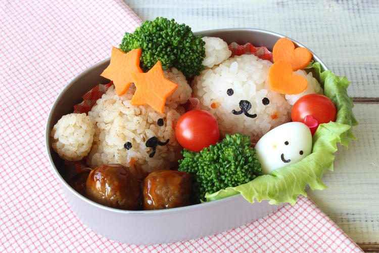 Cute character bento box with rice bears