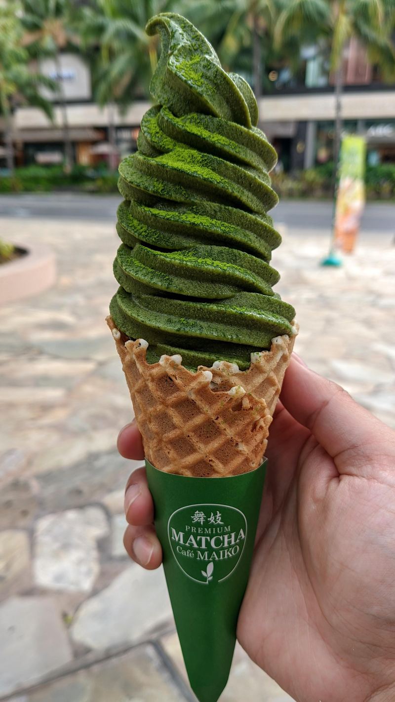 Matcha soft serve cone