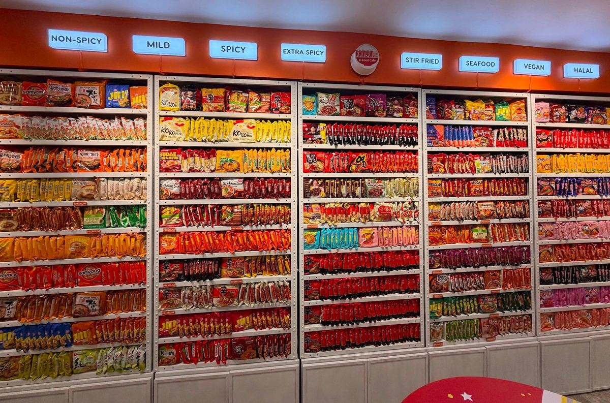 Wall of instant ramen varieties
