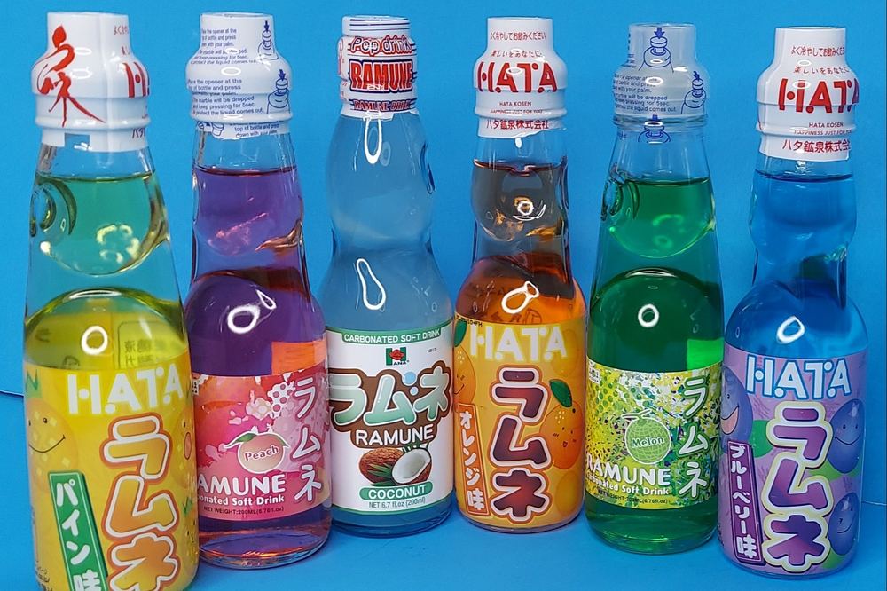 Colorful Japanese ramune soda bottles