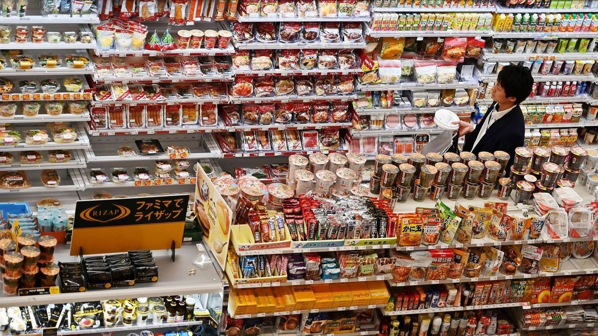 Bright Asian market aisle interior